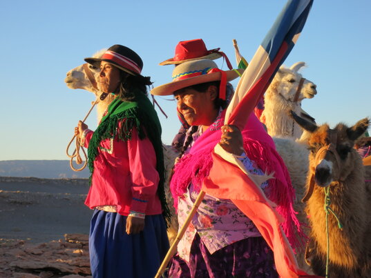 Indigene mit Lamas