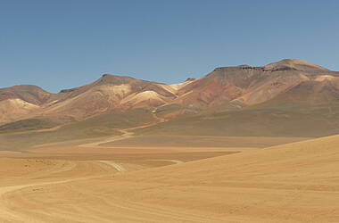 Marmorierte Landschaft der Siloli-Wüste im Naturreservat Eduardo Abvaroa