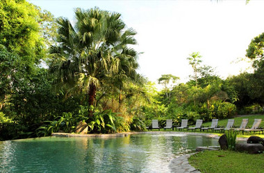 Pool mit Liegestühlen der SarapiquiS Rainforest Lodge