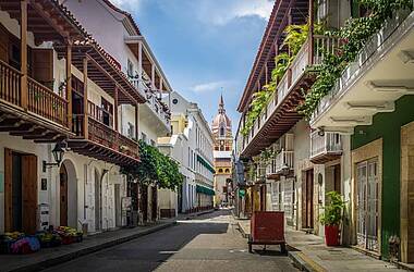 Kleine Gassen und koloniale Architektur in Cartagena, Kolumbien