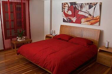 Zimmer in Rot im Hotel Casa Deco, Bogotá