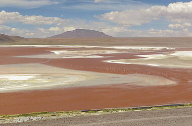 Die Rote Lagune im Nationalpark Eduardo Abaroa in Bolivien