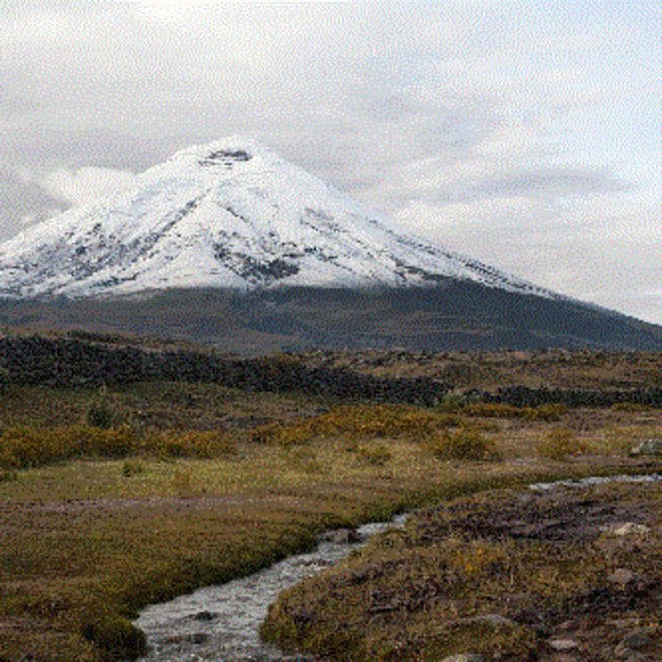 Der schneebedeckte Vulkan Cotopaxi im gleichnamigen Nationalpark
