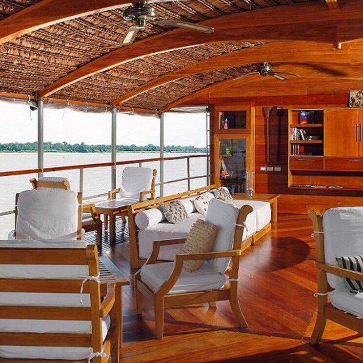 Panoramablick an Deck der Delfin I Amazonas Cruise, Peru
