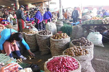 Verkäuferin auf einem Markt mit lokalen Produkten