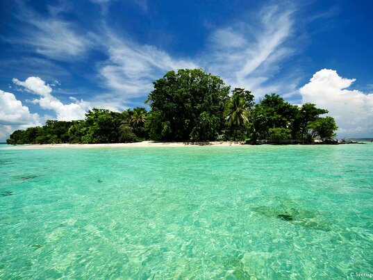 Türkisblaues Meer vor Insel in Bocas del Toro