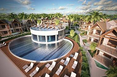 Pool und Anlage des Hotel Villas HM Palapas del Mar Holbox