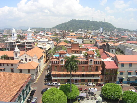 Blick auf die historische Altstadt von Casco Viejo (Casco Antiguo de Panamá)