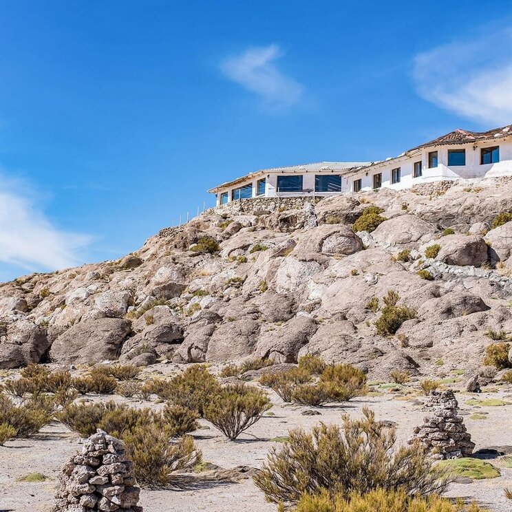 Felsige Landschaft um das Hotel Luna Salada in Bolivien