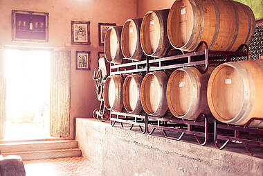 Weinkeller der Finca Narbona Wein Lodge in Carmelo, Uruguay