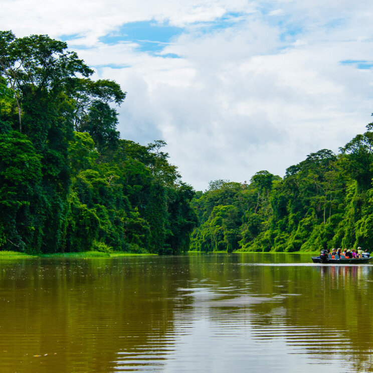 Bootsfahrt auf dem Manatus-Kanal im Tortuguero-Nationalpark, Costa Rica, in der Nähe des Manatus Hotels.