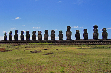 Wiese mit Moai