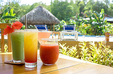Entspannen mit Cocktails am Pool im The Hummingbird Hotel in Bocas del Toro, Panama