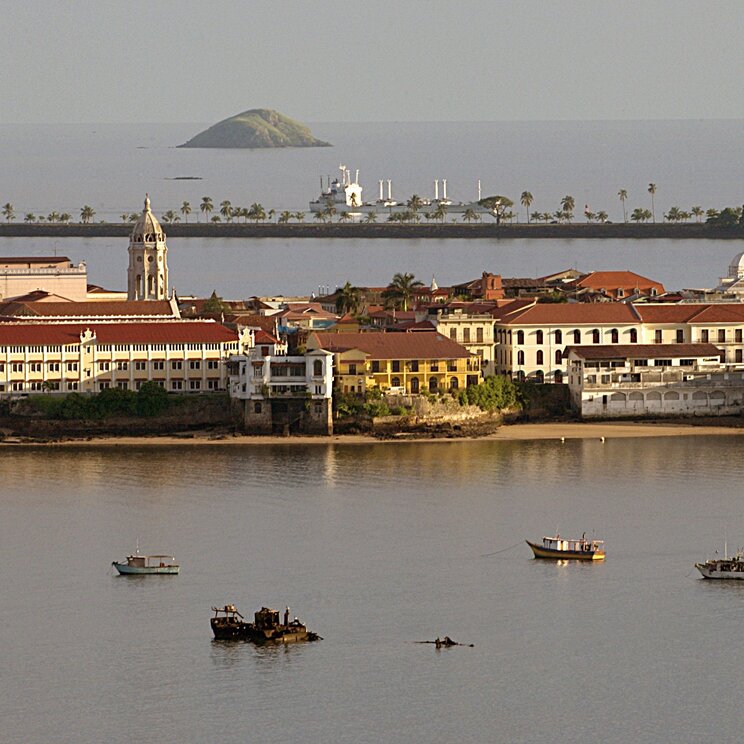 Casco Viejo, das historische Viertel von Panama-Stadt, mit pompösen Verwaltungsgebäuden